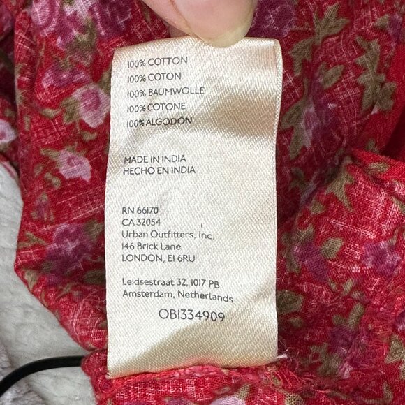 Free People Red Meant To Be Floral Puff Sleeve Blouse Large EUC - Picture 7 of 7